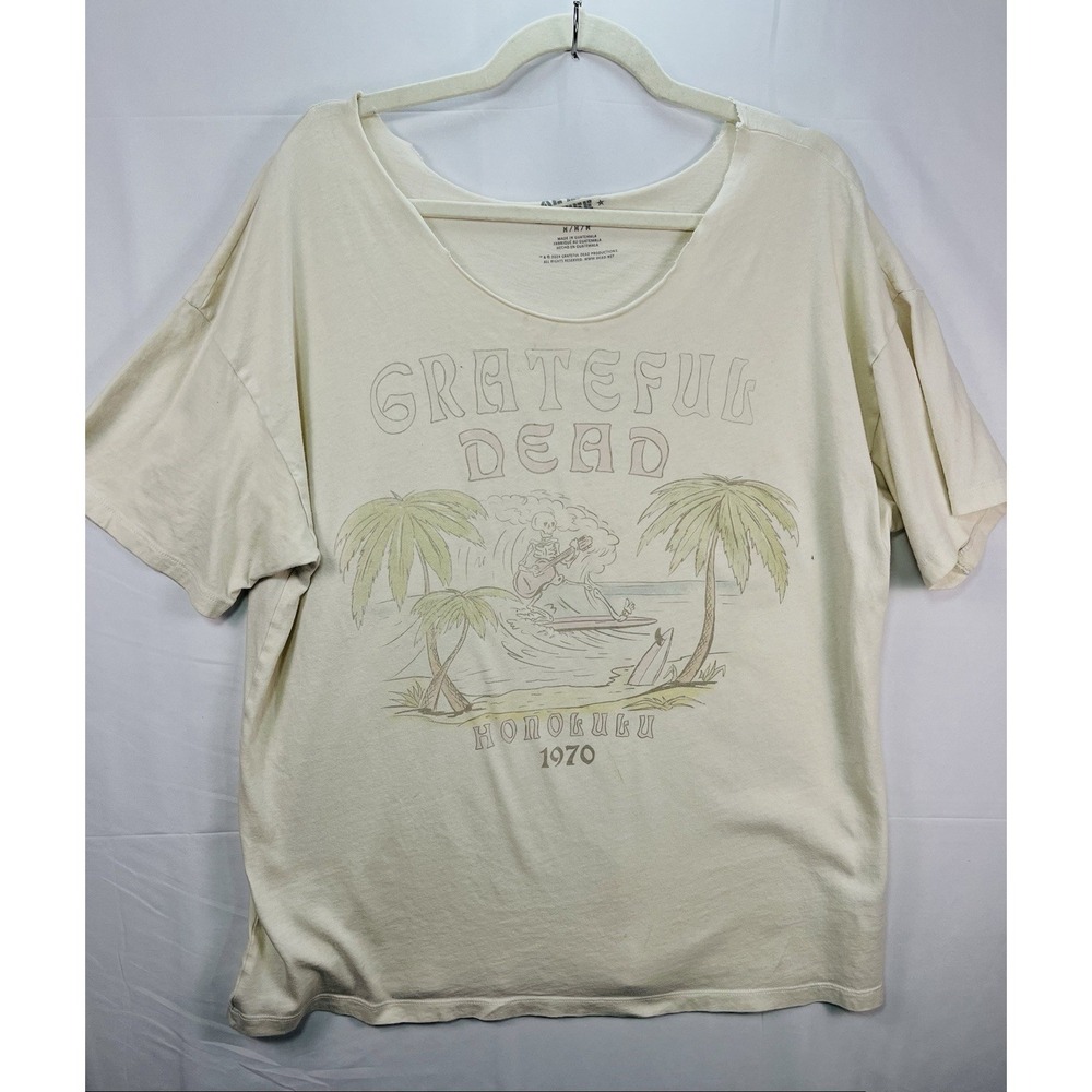 American Eagle AE Women's Oversized Grateful Dead Graphic T-Shirt‎ Cream Sz M
